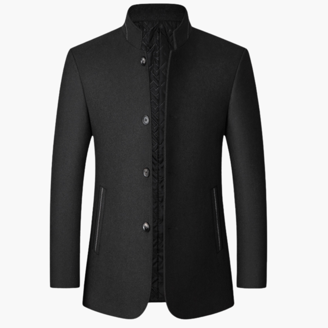 Men’s Stand Collar Blazer with Button Closure and Side Pockets