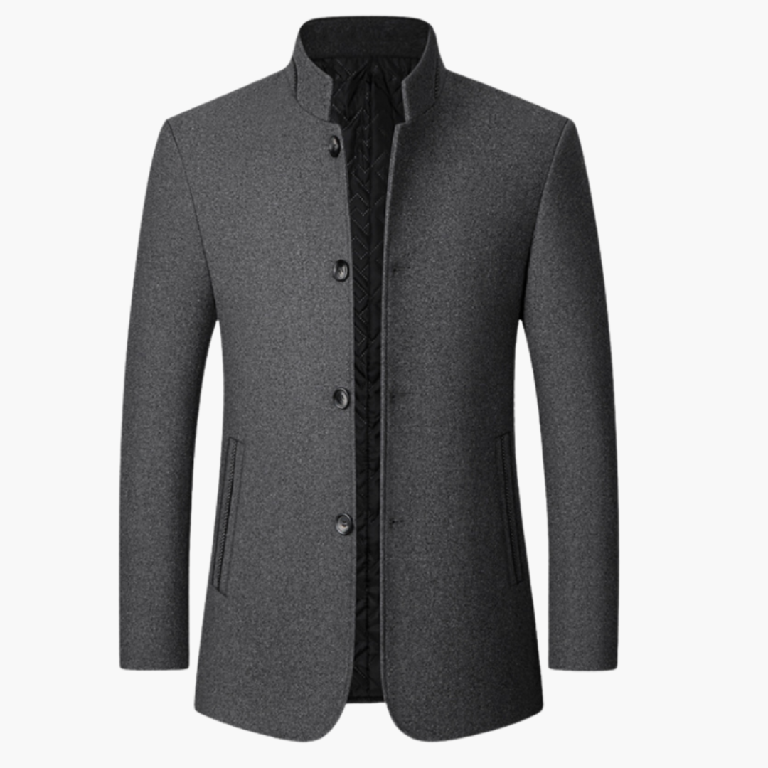 Men’s Stand Collar Blazer with Button Closure and Side Pockets