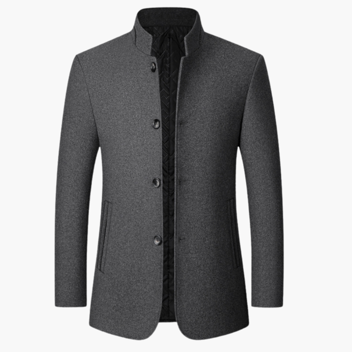 Men’s Stand Collar Blazer with Button Closure and Side Pockets