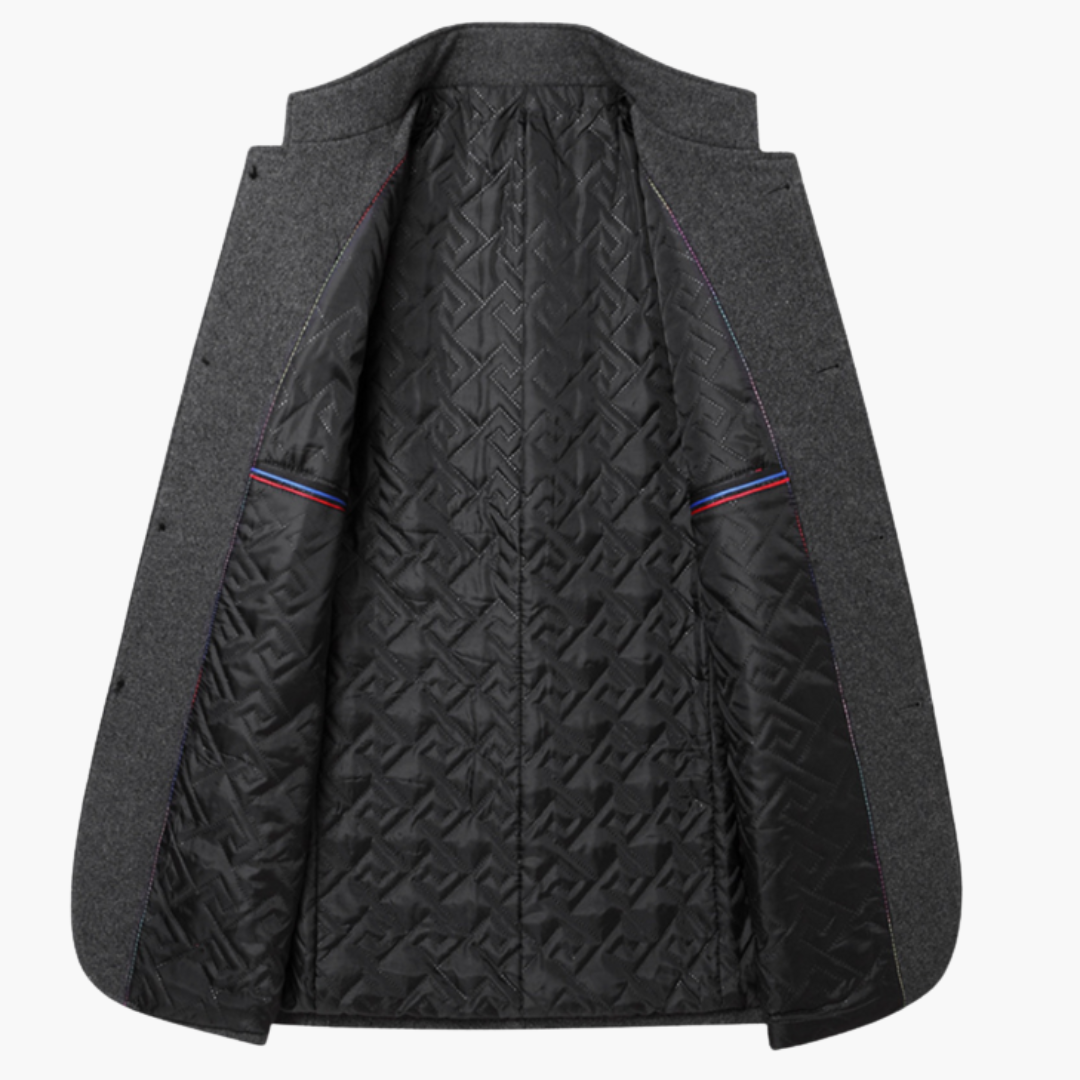 Men’s Stand Collar Blazer with Button Closure and Side Pockets