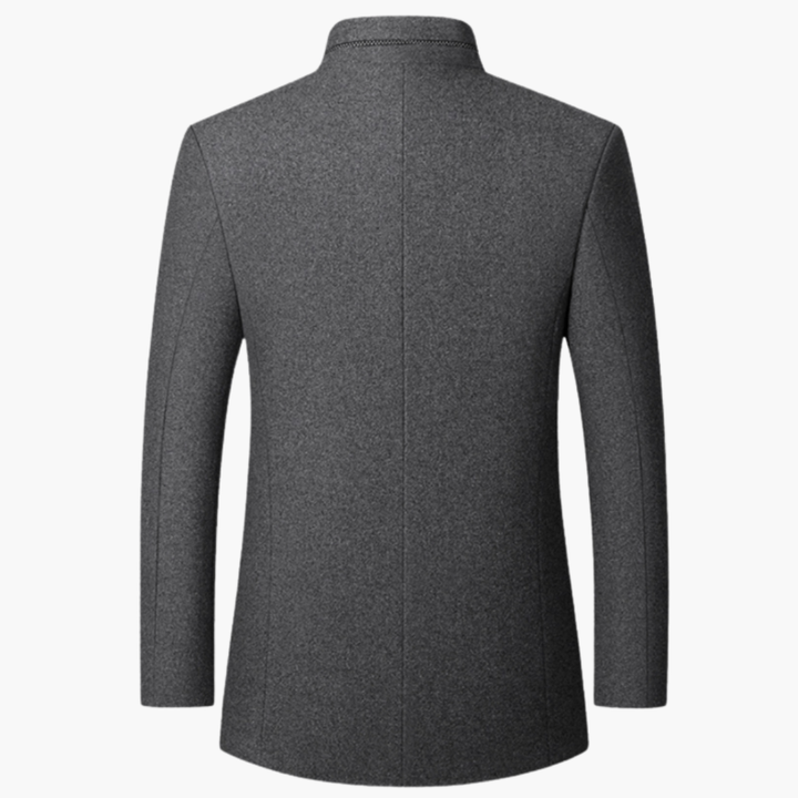 Men’s Stand Collar Blazer with Button Closure and Side Pockets