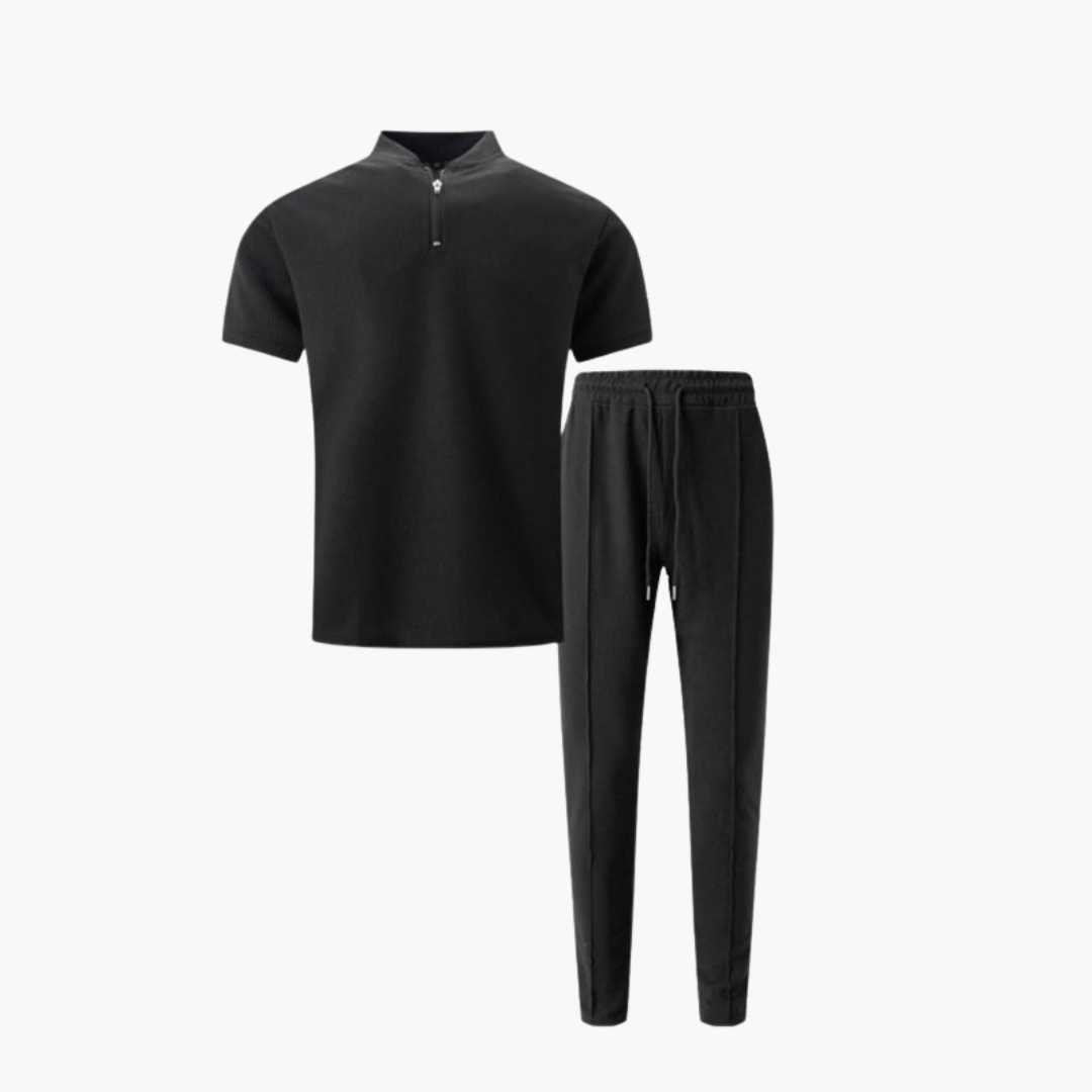 Men’s Two-Piece Knit Lounge Set  Short Sleeve Zip Top & Drawstring Pants