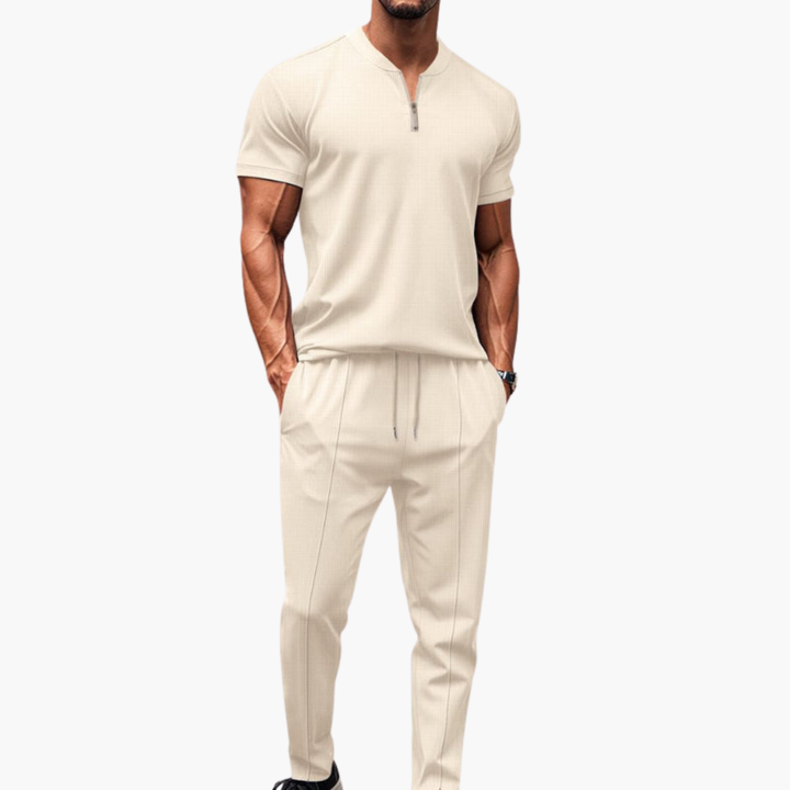 Men’s Two-Piece Knit Lounge Set  Short Sleeve Zip Top & Drawstring Pants