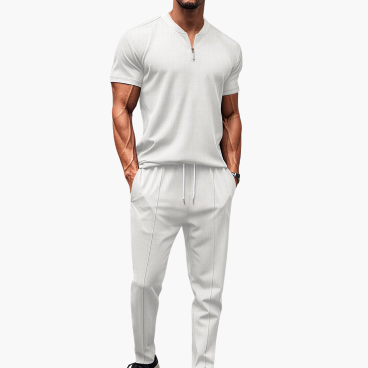 Men’s Two-Piece Knit Lounge Set  Short Sleeve Zip Top & Drawstring Pants
