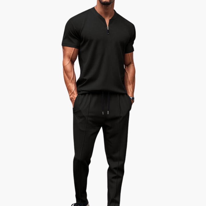 Men’s Two-Piece Knit Lounge Set  Short Sleeve Zip Top & Drawstring Pants