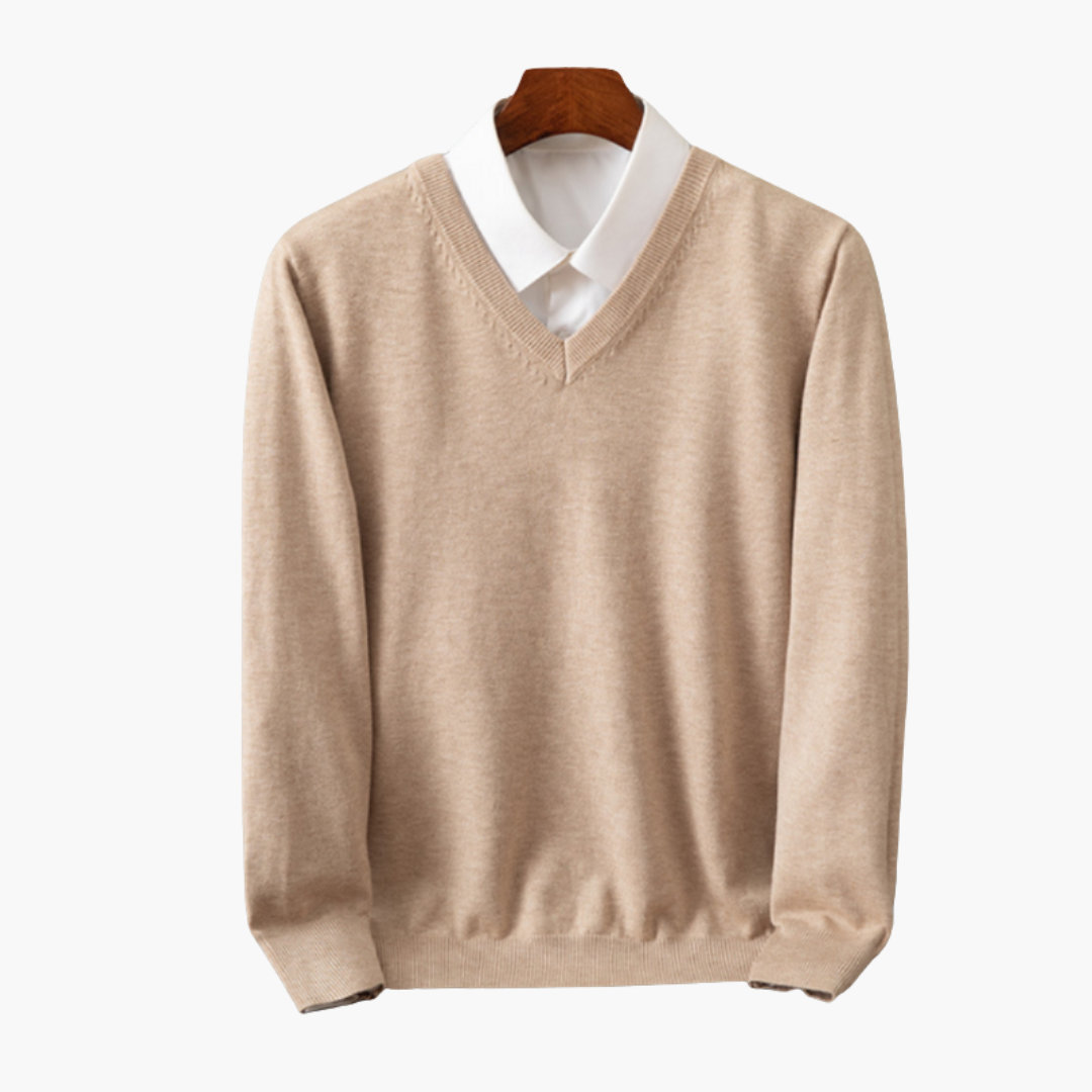 Men’s V-Neck Sweater with Shirt Collar