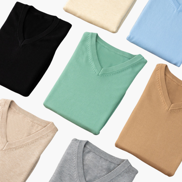 Men’s V-Neck Sweater with Shirt Collar