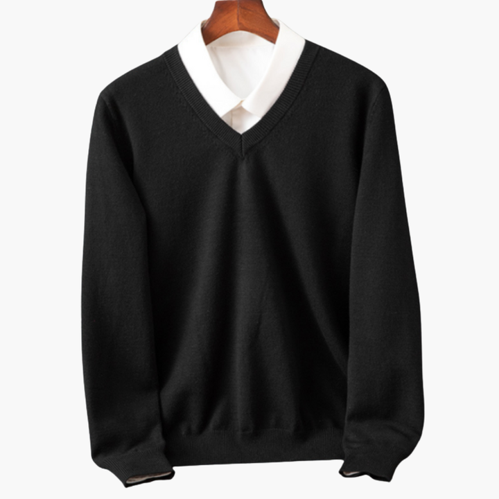 Men’s V-Neck Sweater with Shirt Collar