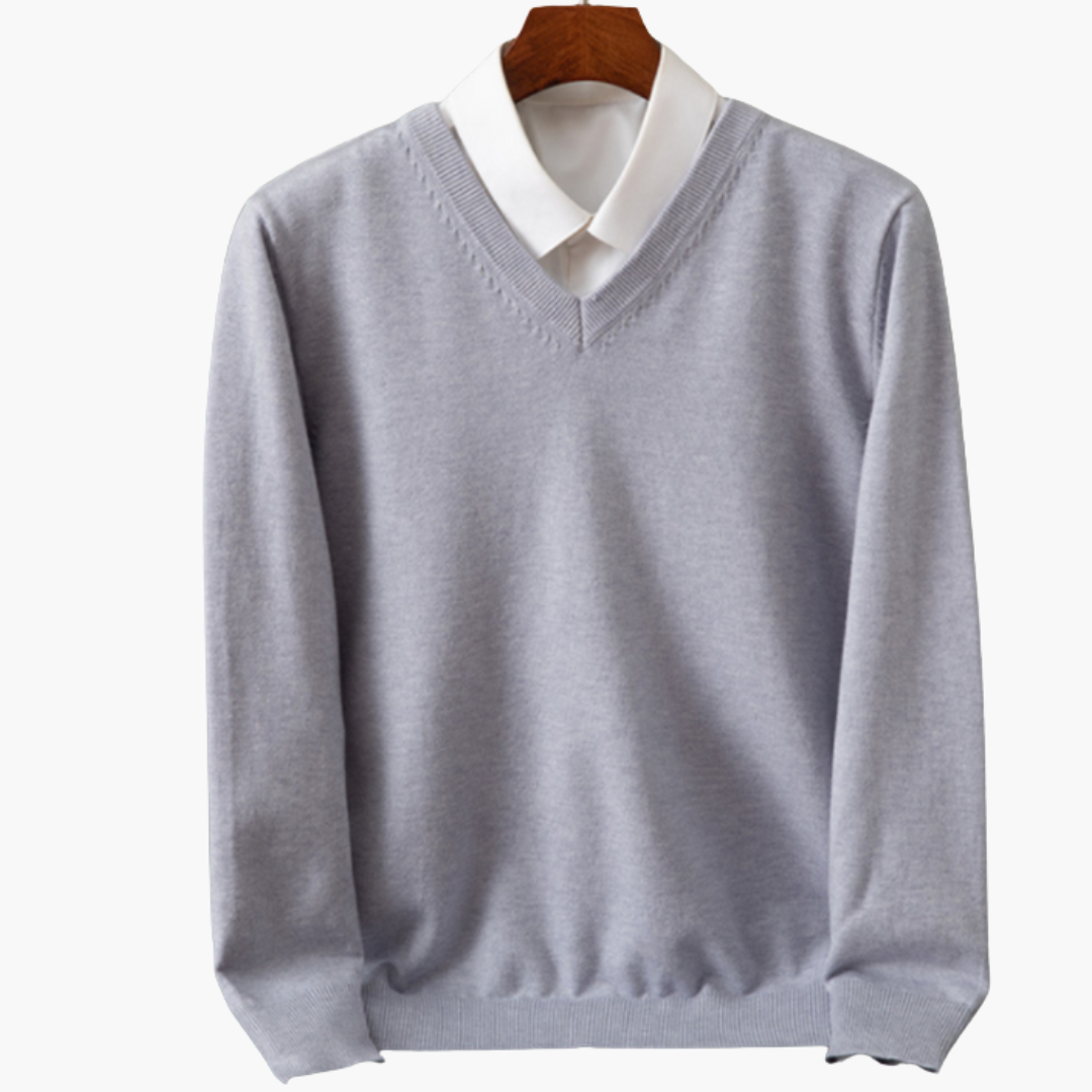 Men’s V-Neck Sweater with Shirt Collar