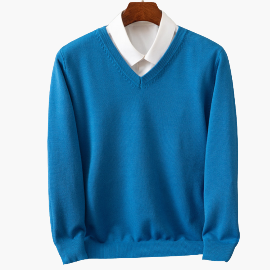 Men’s V-Neck Sweater with Shirt Collar