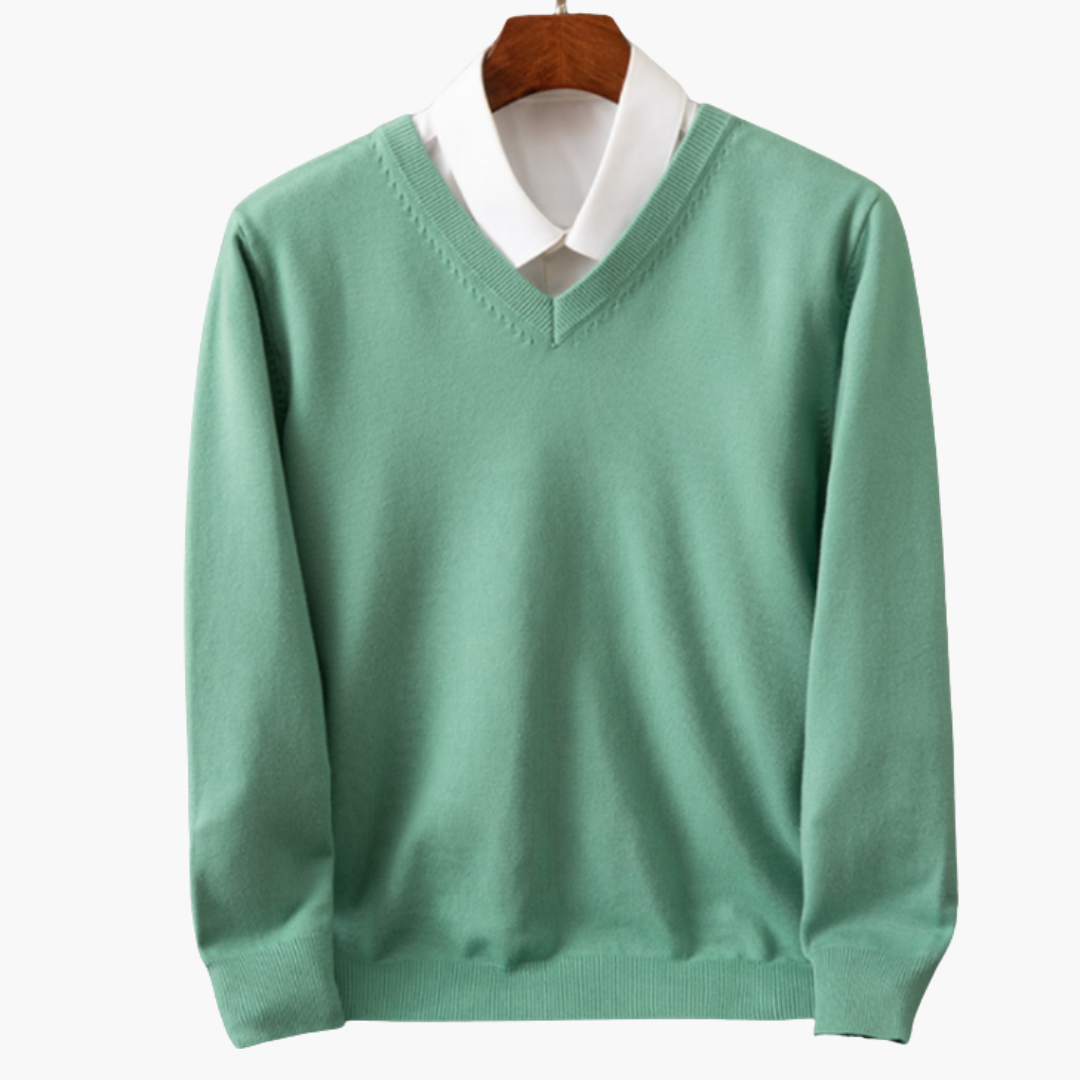 Men’s V-Neck Sweater with Shirt Collar