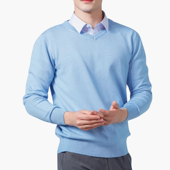 Men’s V-Neck Sweater with Shirt Collar