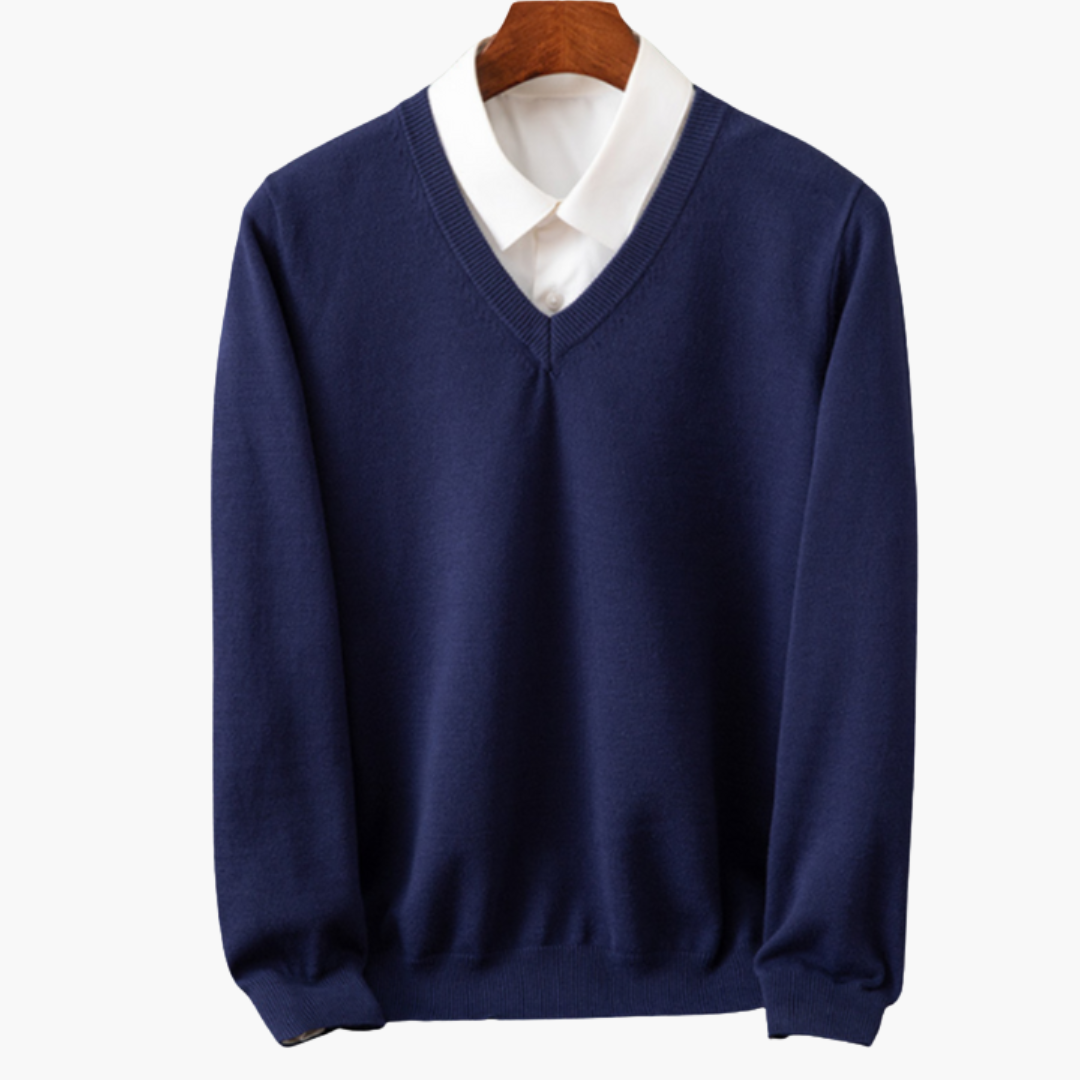Men’s V-Neck Sweater with Shirt Collar