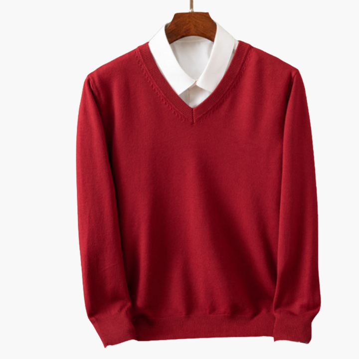 Men’s V-Neck Sweater with Shirt Collar