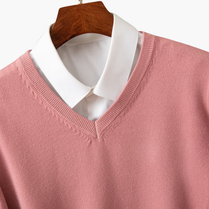 Men’s V-Neck Sweater with Shirt Collar