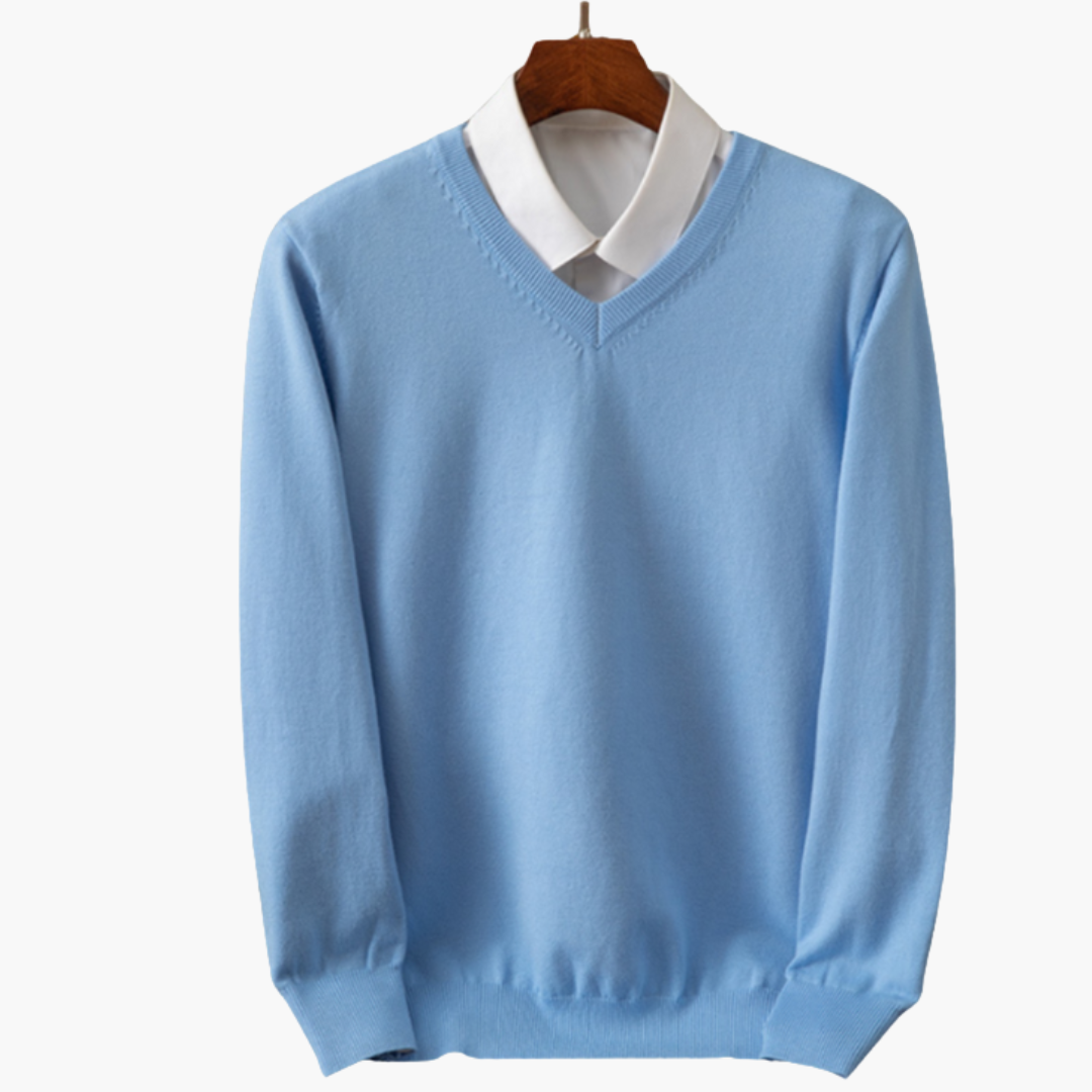 Men’s V-Neck Sweater with Shirt Collar