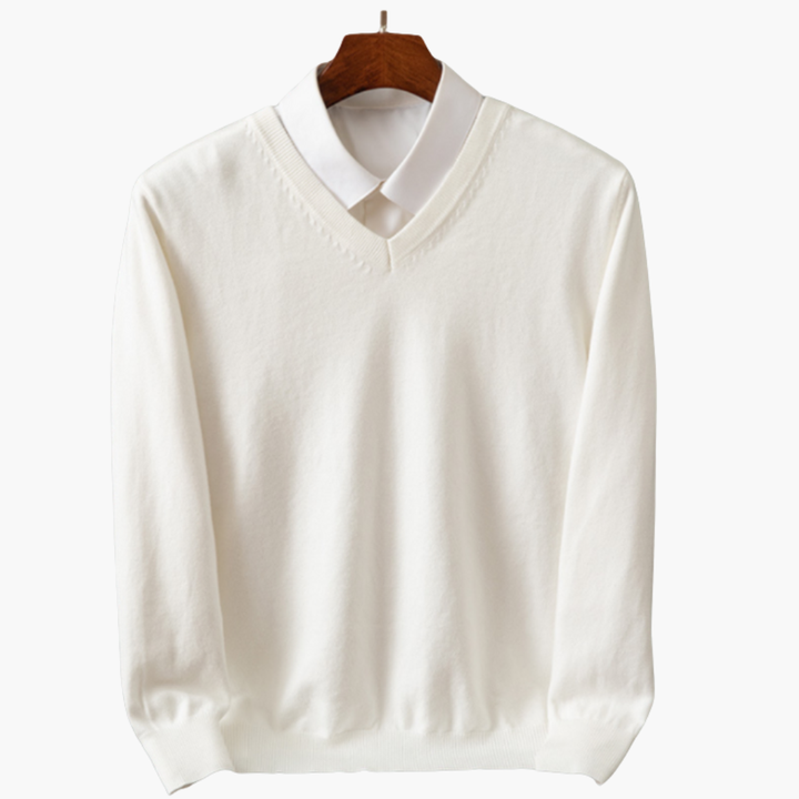 Men’s V-Neck Sweater with Shirt Collar
