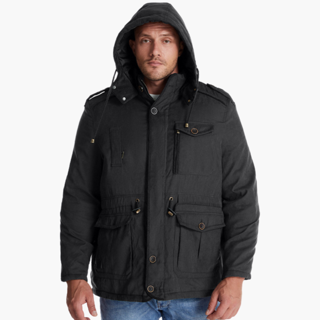 Men’s Winter Parka with Hood and Multiple Pockets