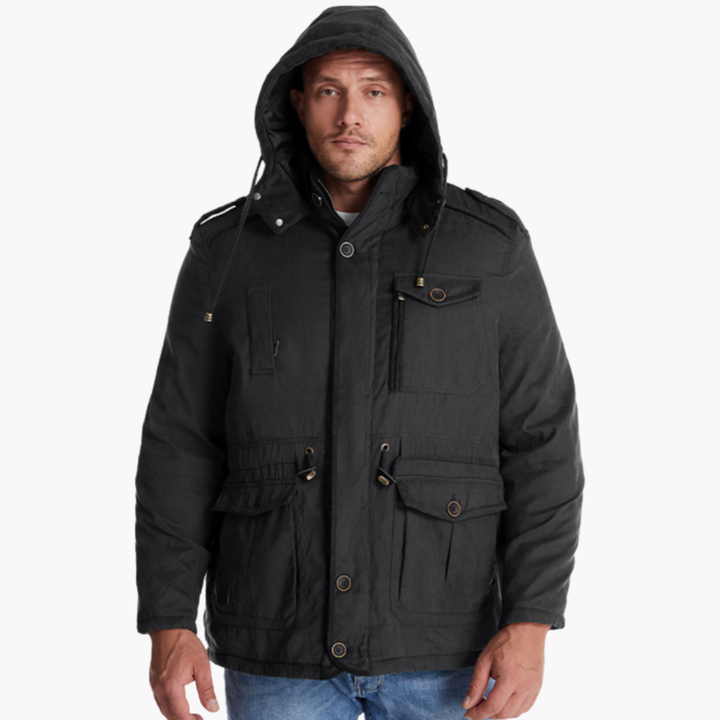 Men’s Winter Parka with Hood and Multiple Pockets