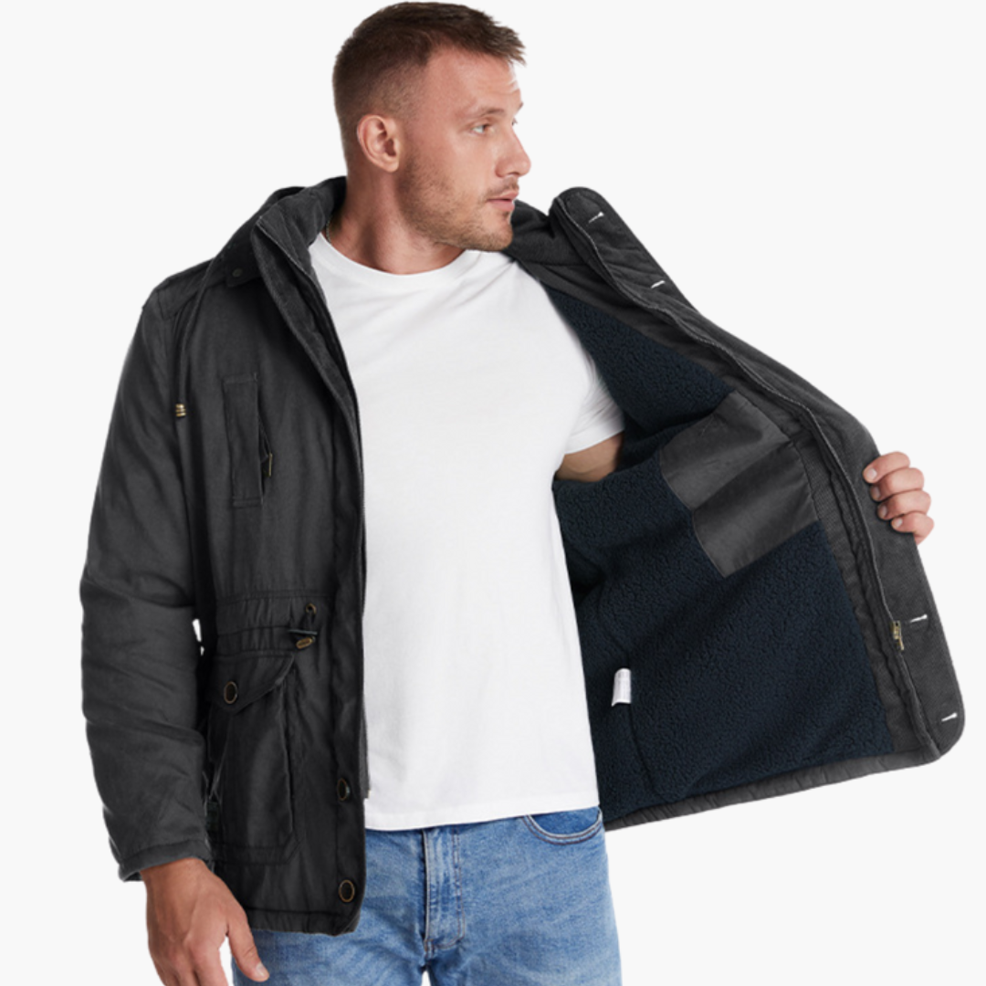 Men’s Winter Parka with Hood and Multiple Pockets