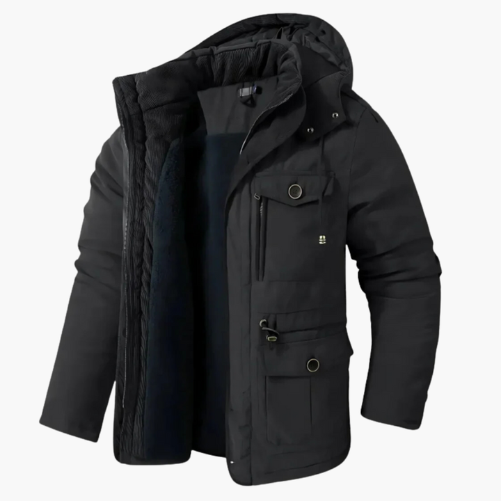 Men’s Winter Parka with Hood and Multiple Pockets