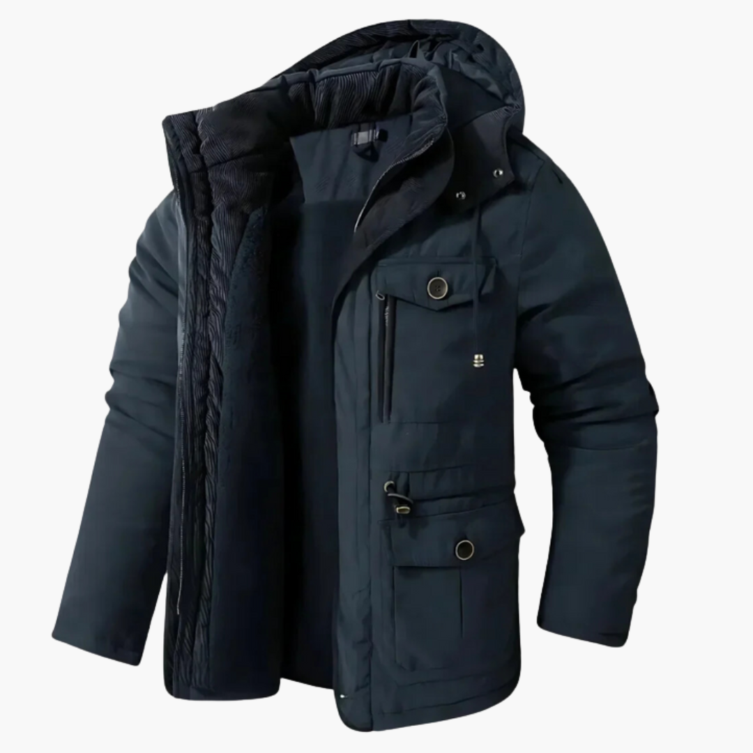 Men’s Winter Parka with Hood and Multiple Pockets