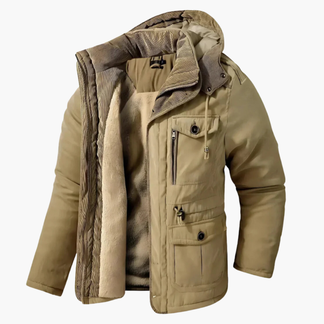 Men’s Winter Parka with Hood and Multiple Pockets