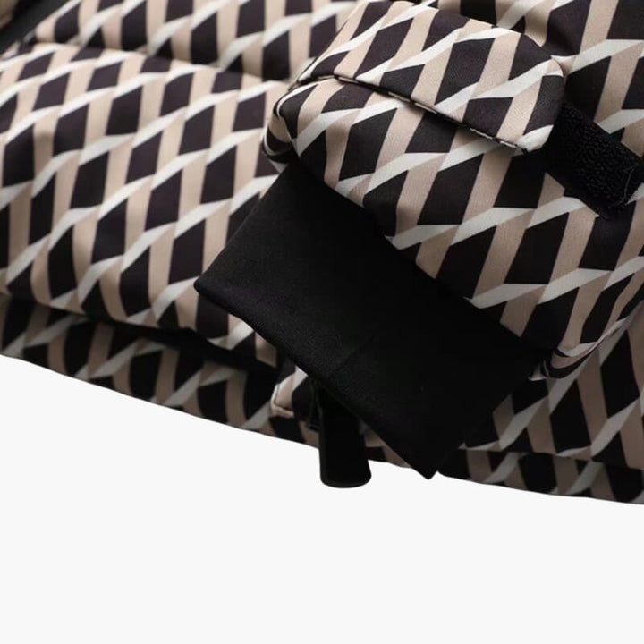 Women’s Belted Down Puffer Jacket with Hood and Front Zip Closure