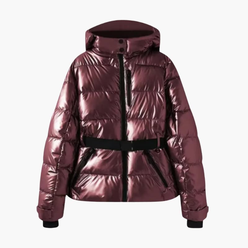 Women’s Belted Down Puffer Jacket with Hood and Front Zip Closure