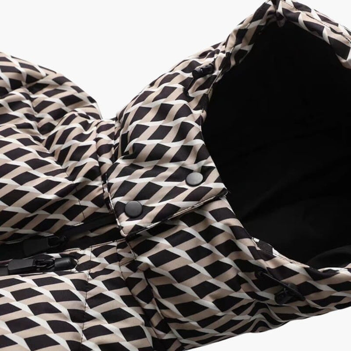 Women’s Belted Down Puffer Jacket with Hood and Front Zip Closure