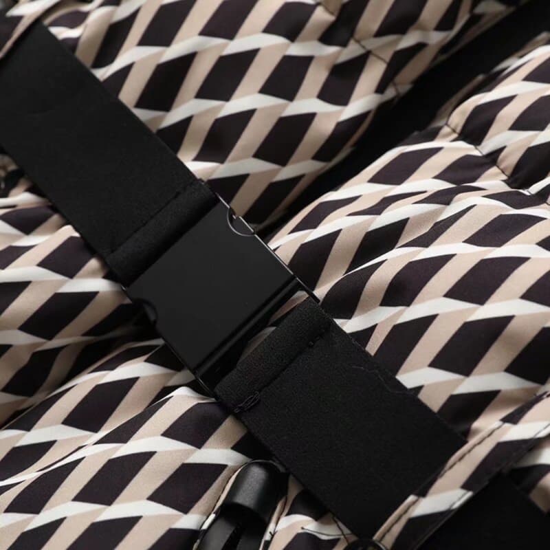 Women’s Belted Down Puffer Jacket with Hood and Front Zip Closure