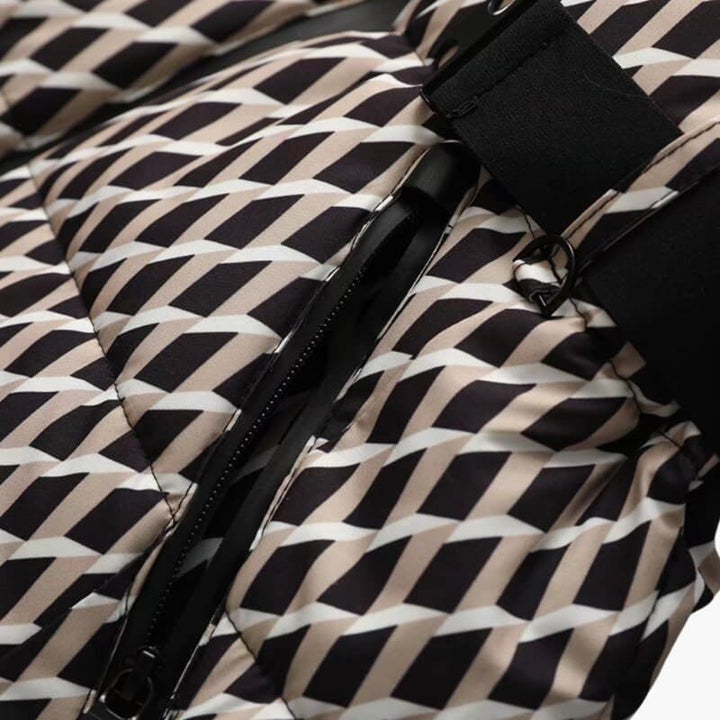 Women’s Belted Down Puffer Jacket with Hood and Front Zip Closure