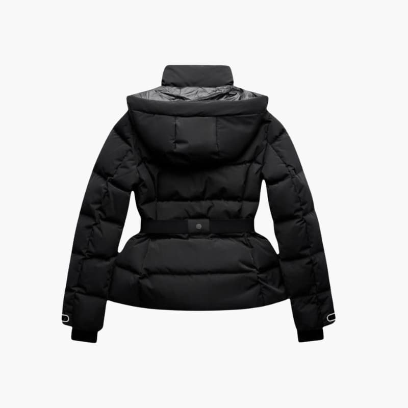 Women’s Belted Down Puffer Jacket with Hood and Front Zip Closure