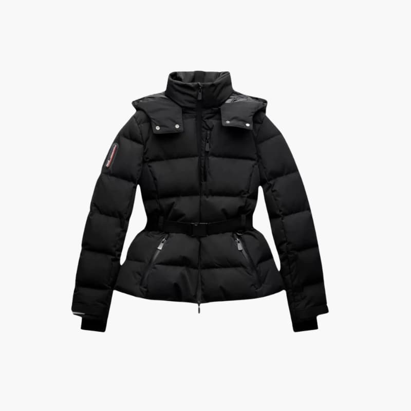 Women’s Belted Down Puffer Jacket with Hood and Front Zip Closure