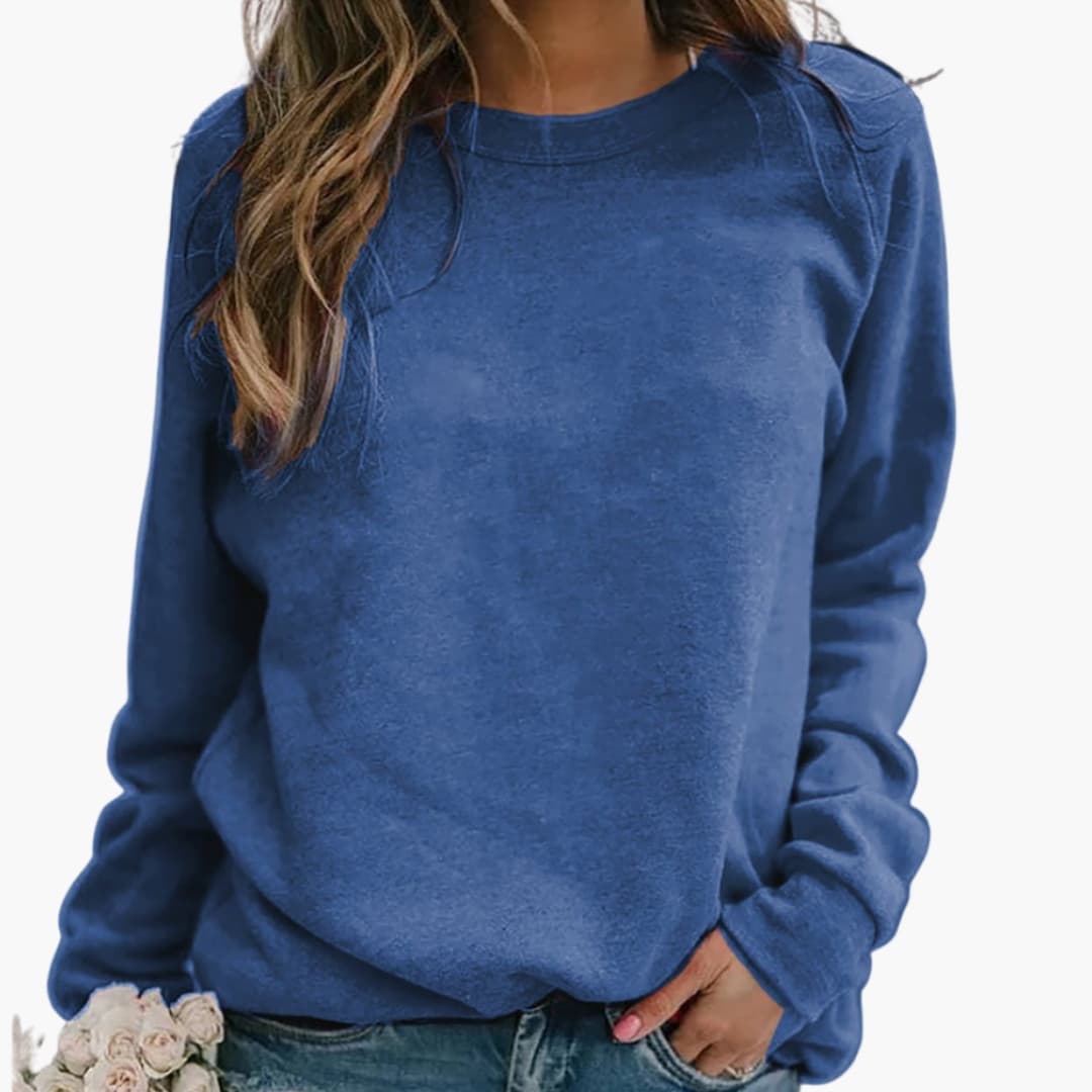 Women’s Crewneck Sweatshirt with Long Sleeves and Straight Hem