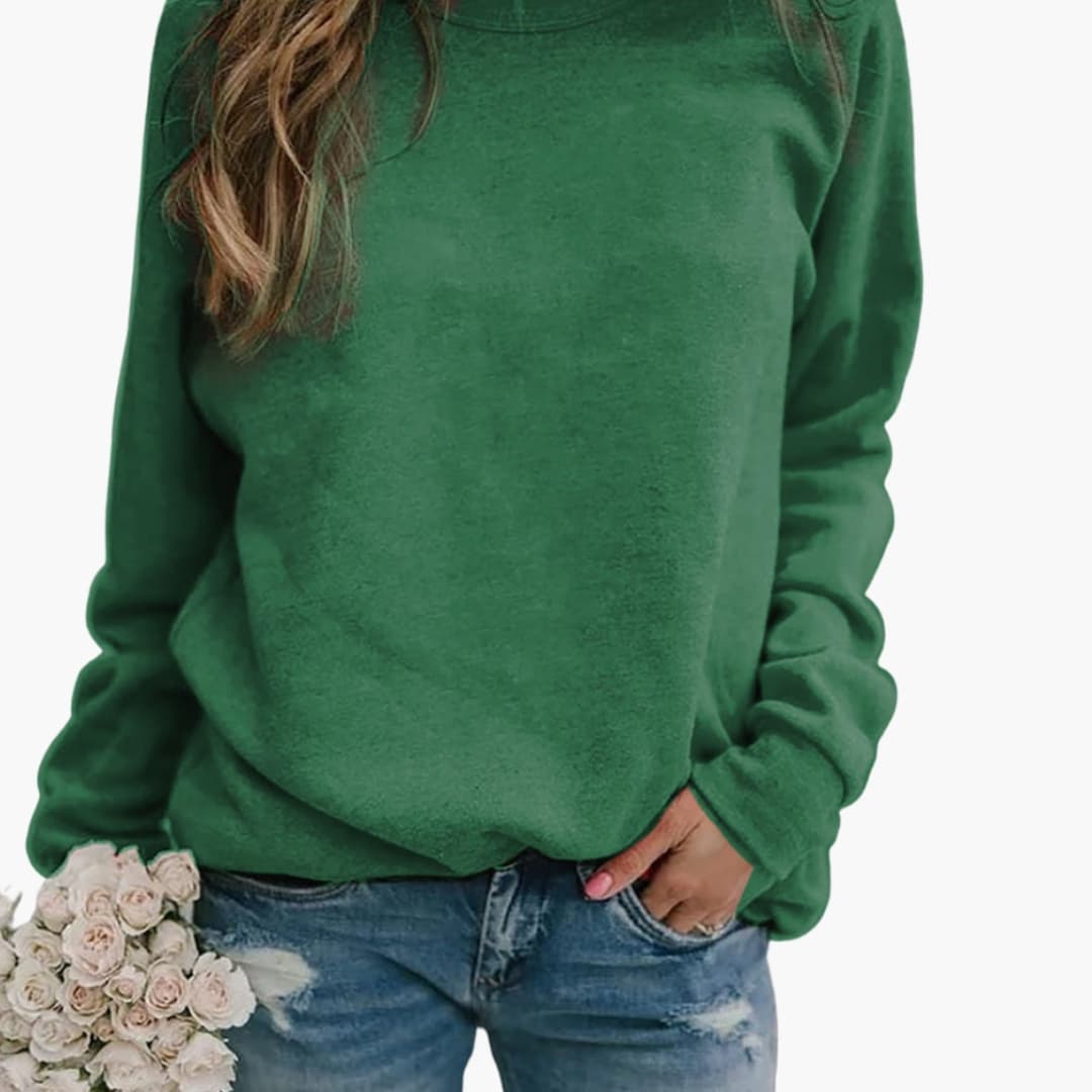Women’s Crewneck Sweatshirt with Long Sleeves and Straight Hem