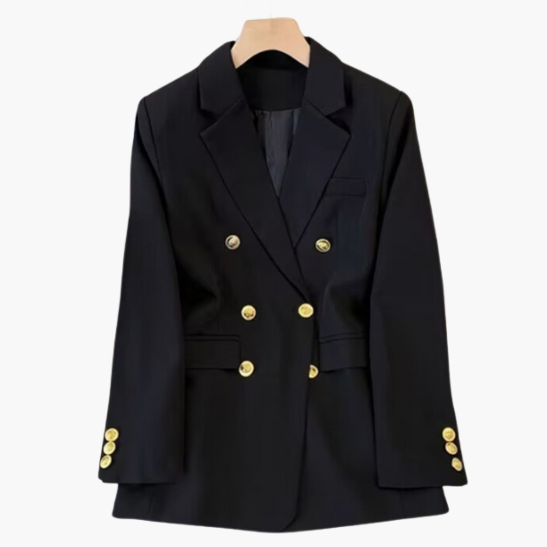 Women’s Double-Button Blazer with Gold Buttons and Notched Lapel