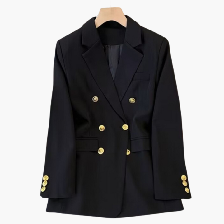 Women’s Double-Button Blazer with Gold Buttons and Notched Lapel
