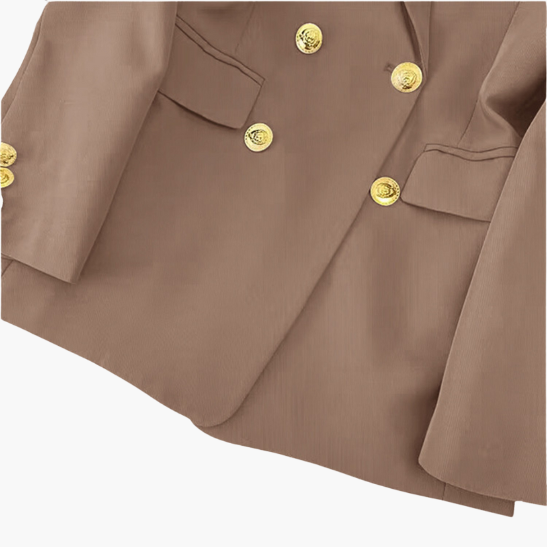 Women’s Double-Button Blazer with Gold Buttons and Notched Lapel