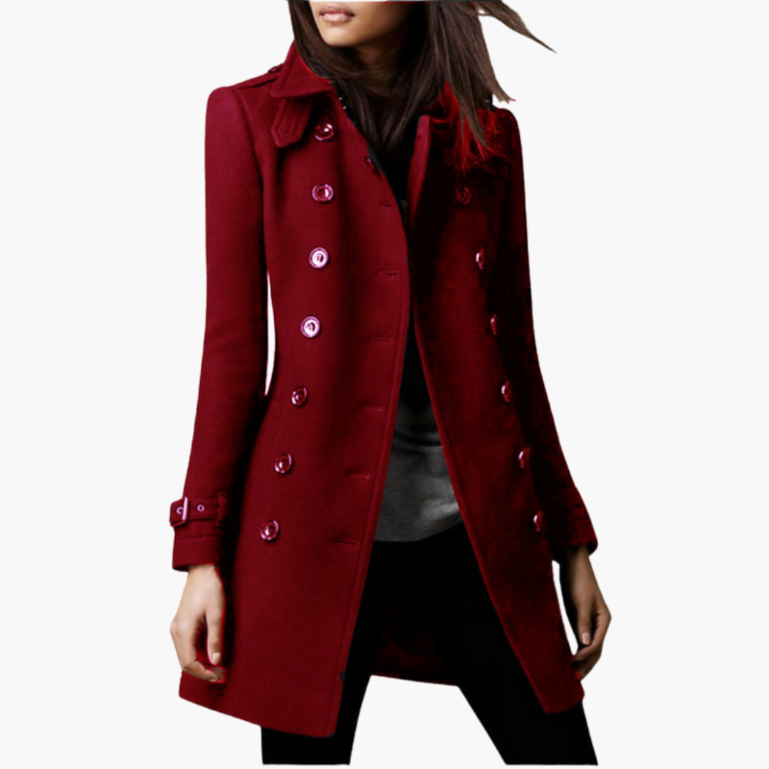 Women’s Long Coat with Double Row Buttons and Adjustable Cuffs