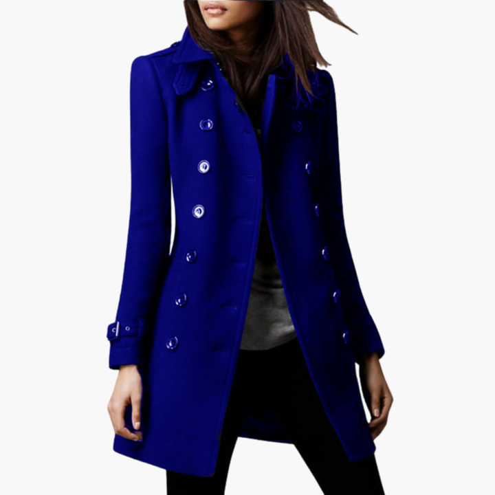 Women’s Long Coat with Double Row Buttons and Adjustable Cuffs