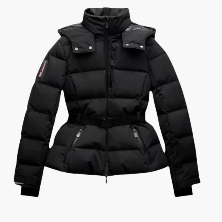 Women’s Puffer Jacket with Belt and High Collar