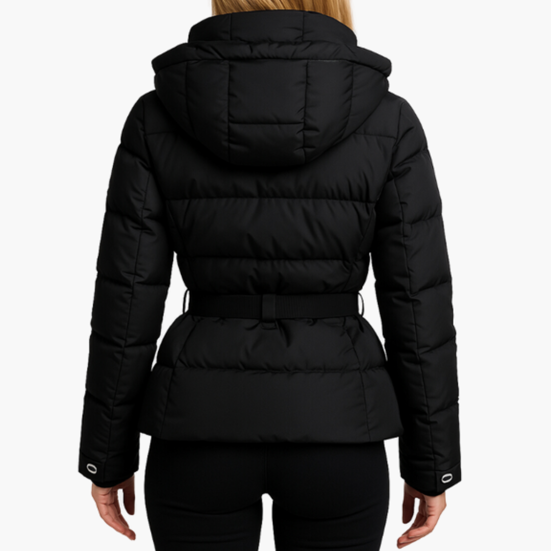 Women’s Puffer Jacket with Belt and High Collar