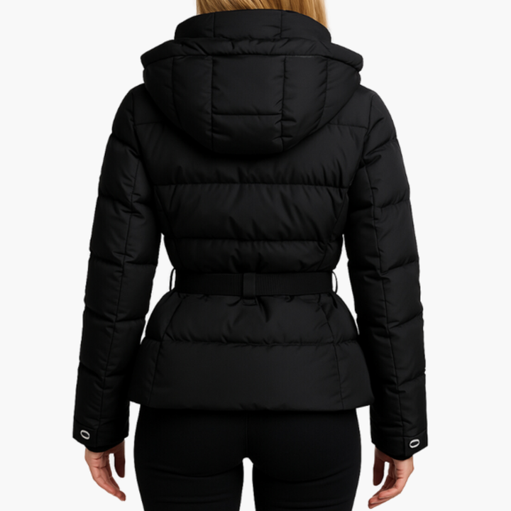 Women’s Puffer Jacket with Belt and High Collar
