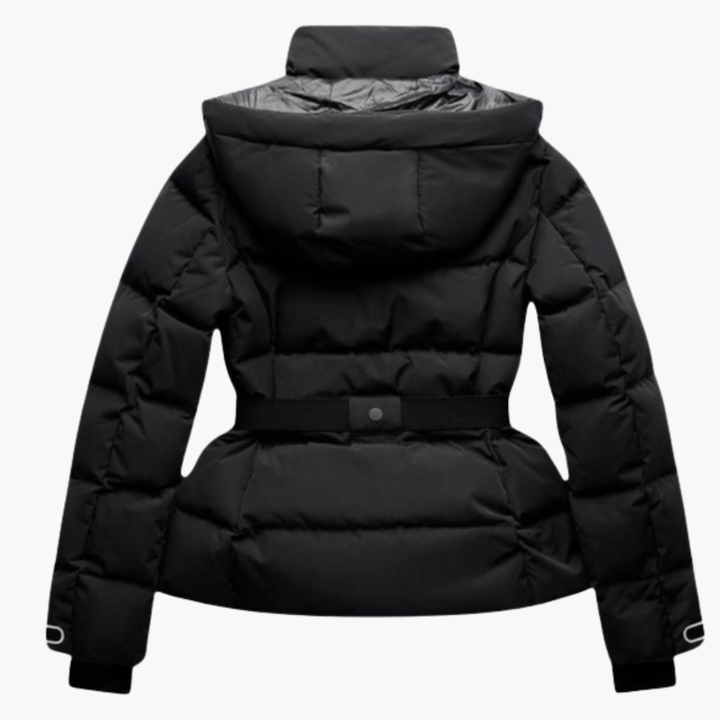 Women’s Puffer Jacket with Belt and High Collar