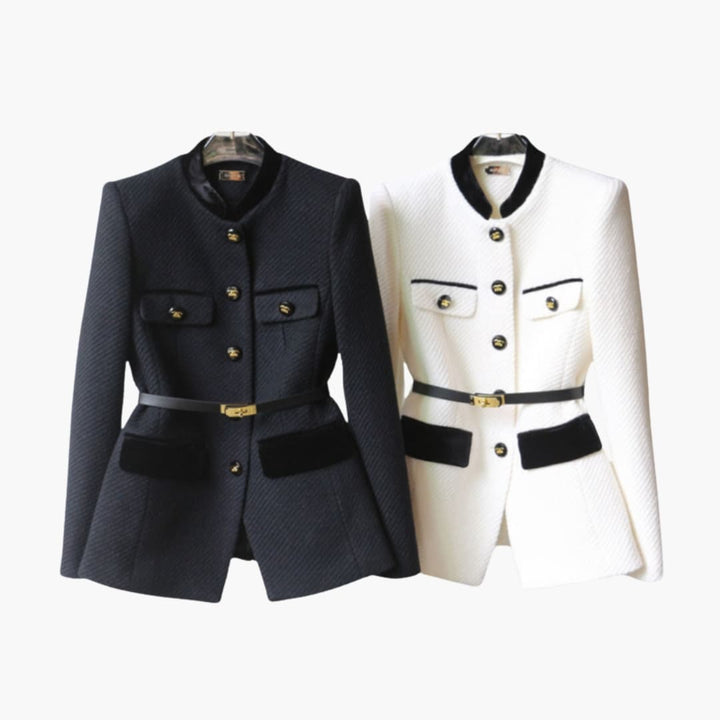 Women’s Tweed Blazer with Contrast Trim and Front Pockets