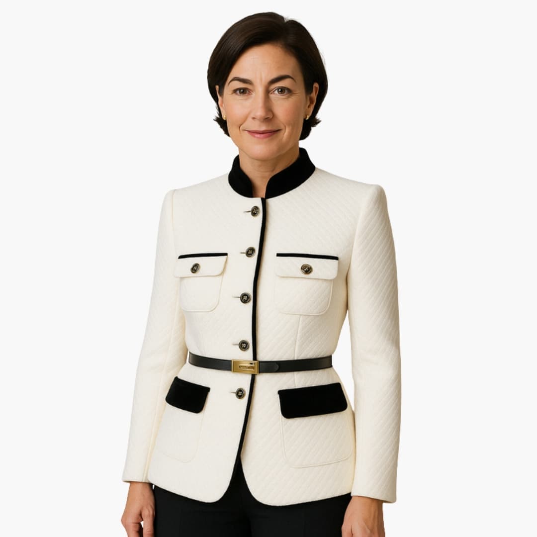 Women’s Tweed Blazer with Contrast Trim and Front Pockets