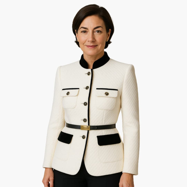 Women’s Tweed Blazer with Contrast Trim and Front Pockets